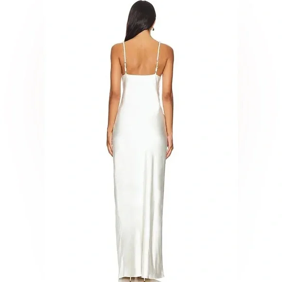 Solid & Striped X The Selena Satin Dress with Beaded Pearls Straps. Retail: $318 - Picture 6 of 7